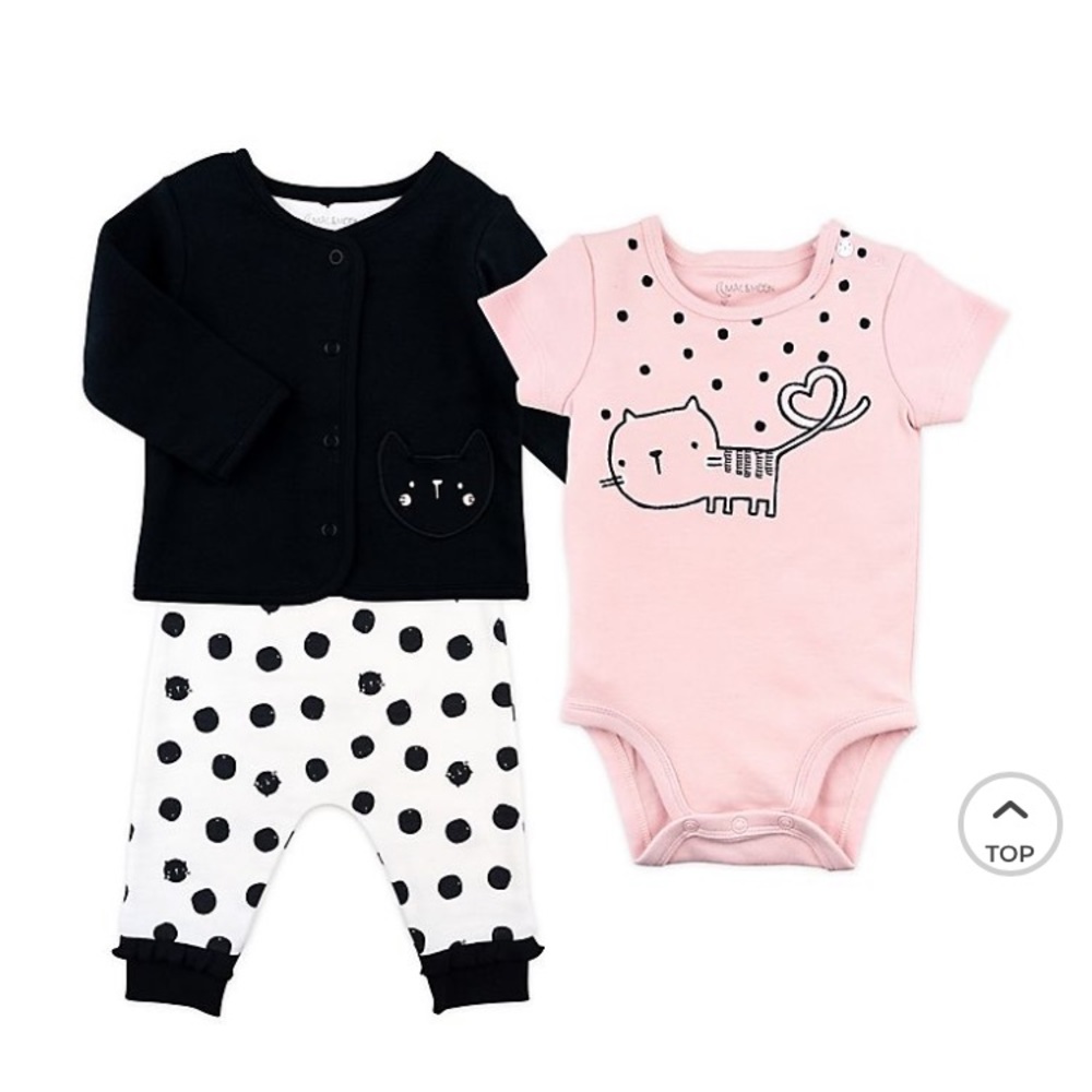 NWT Mac & Moon Little Girl 3 piece cat set Size 6m
